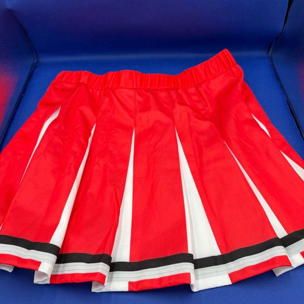 Halloween Pleated Cheer Skirt XL Red White Elastic Waist Striped Hem School Girl